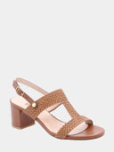 Braided Leather Mid-Heel Sandals - Cognac