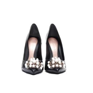 ALEXANDER MCQUEEN® - Leren pumps met puntige neus en pareldetail - Zwart