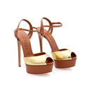 Flora Cristal Leather Platform Sandals - Caramel & Gold