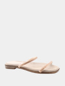 Platte muiltjes met strassteentjes - Beige
