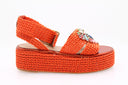 Platform raffia sandal - Orange