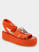 Sandalen met plateauzool en raffia - Oranje