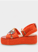 Platform raffia sandal - Orange