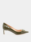escarpins en cuir vernis vert kaki Rupert Sanderson Osella 55 avec bout pointu, talon 5.5 cm et finition élégante pour look chic et confortable
