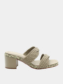 sandales en cuir tressé Vicenza vertes à talon, sandales Vicenza élégantes avec brides tressées, sandales à talon confortable Vicenza en cuir vert, chaussures Vicenza femme avec motif tressé et talon 6,5 cm