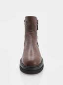 Bottines en cuir à double zip – Marron foncé - Marque Italienne Napoleoni