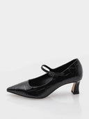 Escarpins babies en cuir effet croco – Noir - Marque Italienne Roberto Serpentini