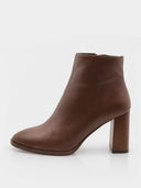 Bottines en cuir à talon haut – Cognac - Marque OHA